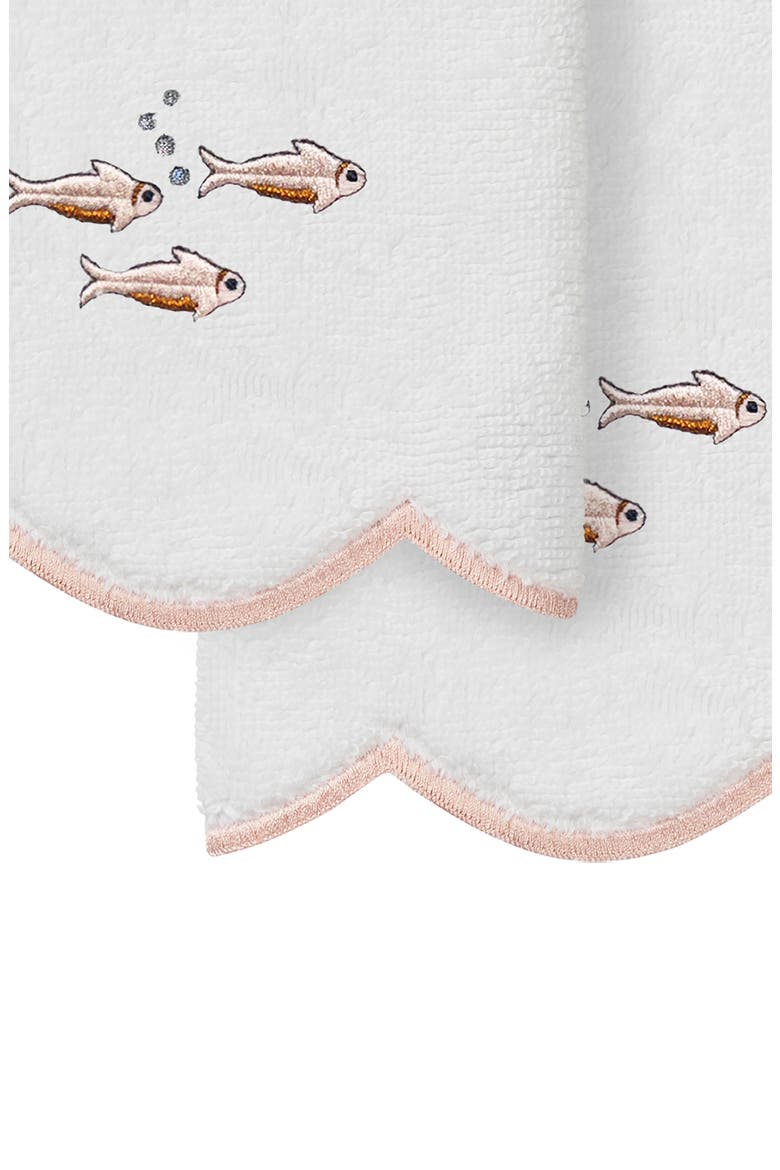 Fish School Scallop Pack of 2 Fingertip Towels, Alternate, color, WHITE/ PINK