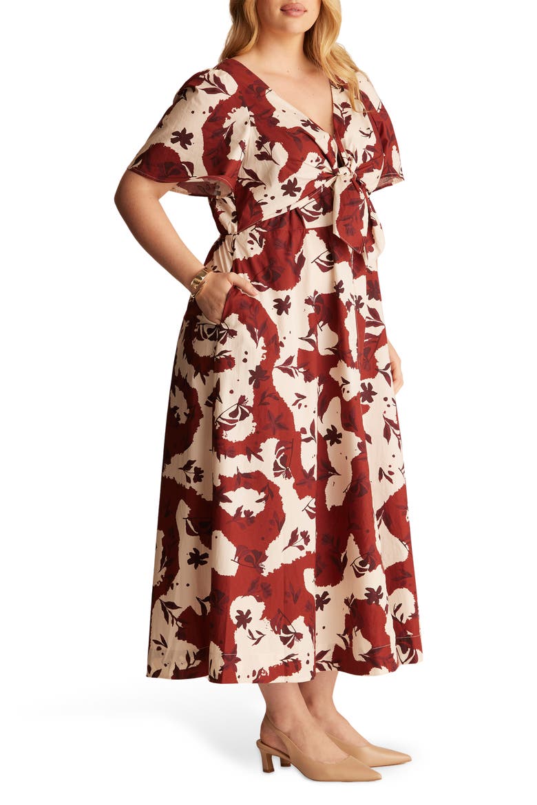 Nadja Floral Cotton Midi Dress, Alternate, color, MAROON/CREAM