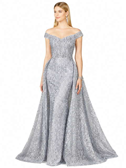 Beaded Faux-Wrap V-Neck Bridal Gown