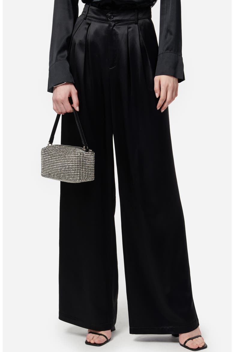 Davina High Waist Satin Wide Leg Pants, Alternate, color, BLACK