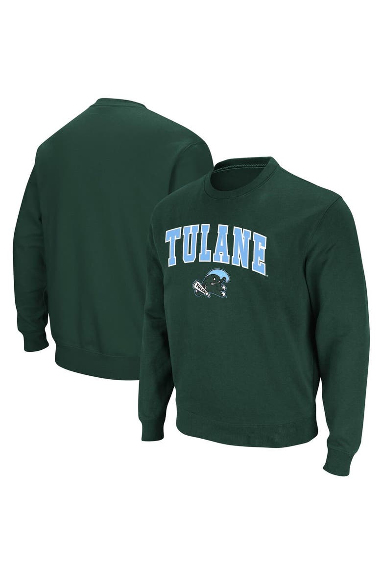 Men's Colosseum Green Tulane Green Wave Arch & Logo Tackle Twill Pullover Sweatshirt, Main, color, Green