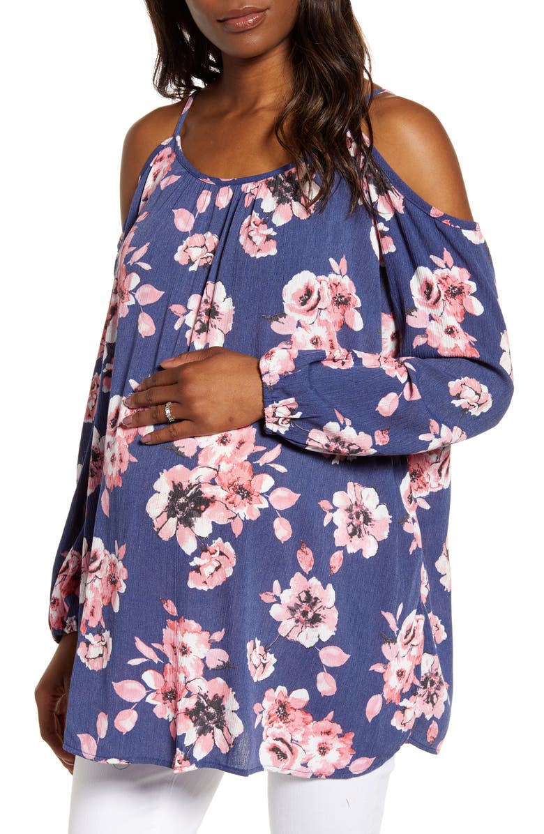 Fourteenth Place Floral Cold Shoulder Maternity Top, Main, color, 