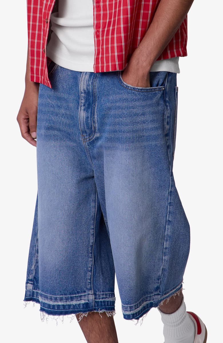 mnml Ultra Baggy Raw Hem Denim Shorts, Alternate, color, Washed Blue