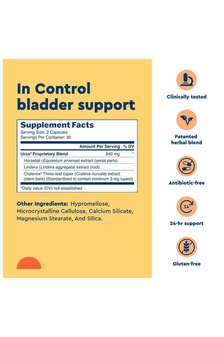 In Control Bladder Support Daily Bladder Care & Support for Urinary Comfort Made with botanicals, Like Horsetail & Spicebush Gluten Free & Vegetarian, Alternate, color, None
