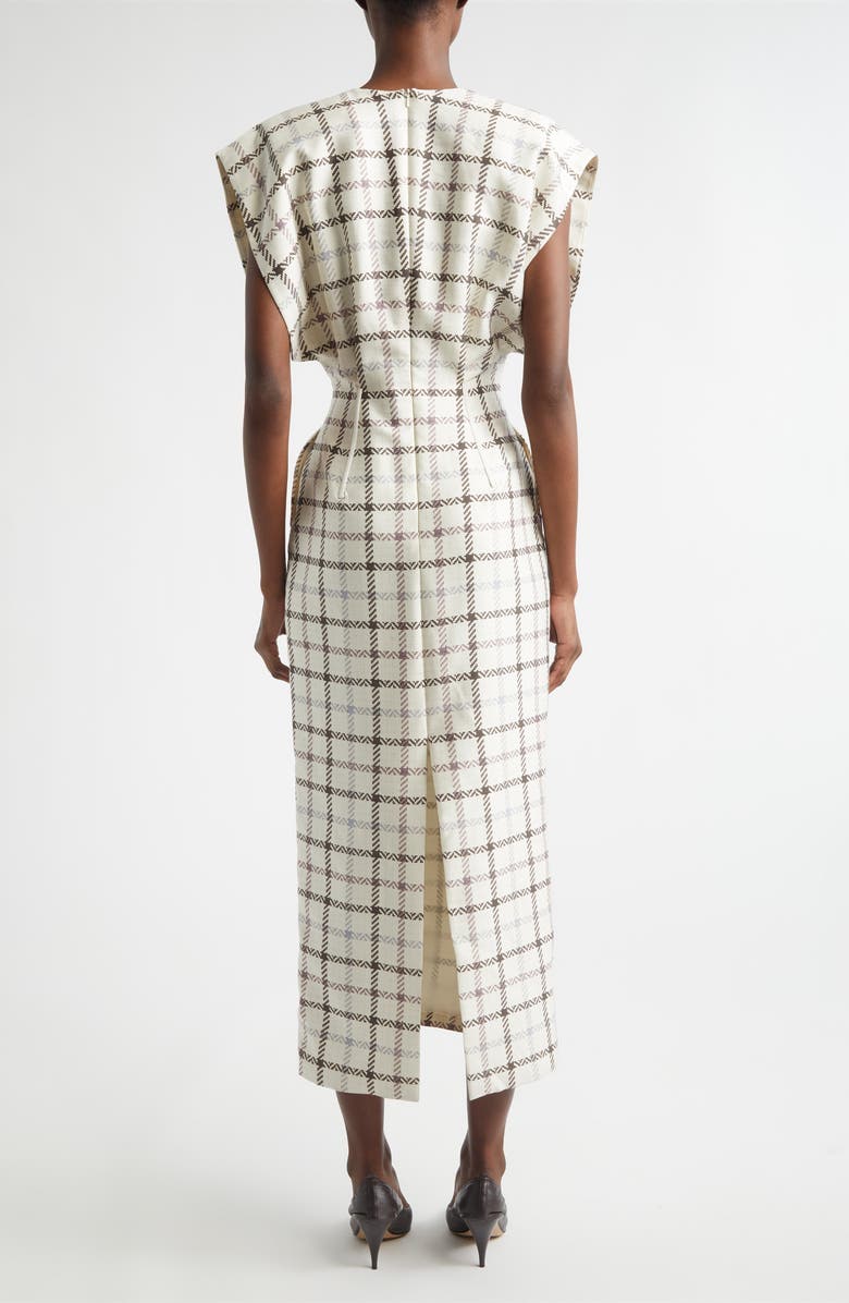 Brandon Maxwell The Keaton Windowpane Plaid Virgin Wool & Silk Midi Dress, Alternate, color, Windowpane Plaid