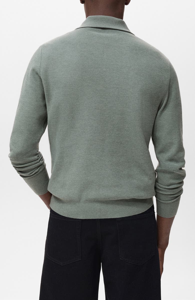 MANGO Half Zip Piqué Sweater, Alternate, color, Forest Green