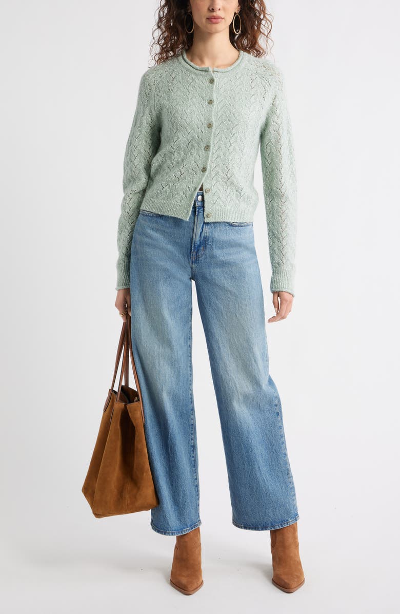 Treasure & Bond Nep Pointelle Cardigan, Alternate, color, Green Milieu