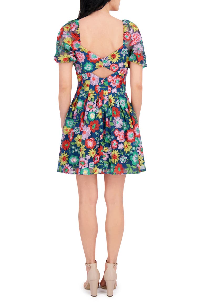 Embroidered Mesh Short Sleeve Dress, Alternate, color, BLUE/ GREEN MULTI