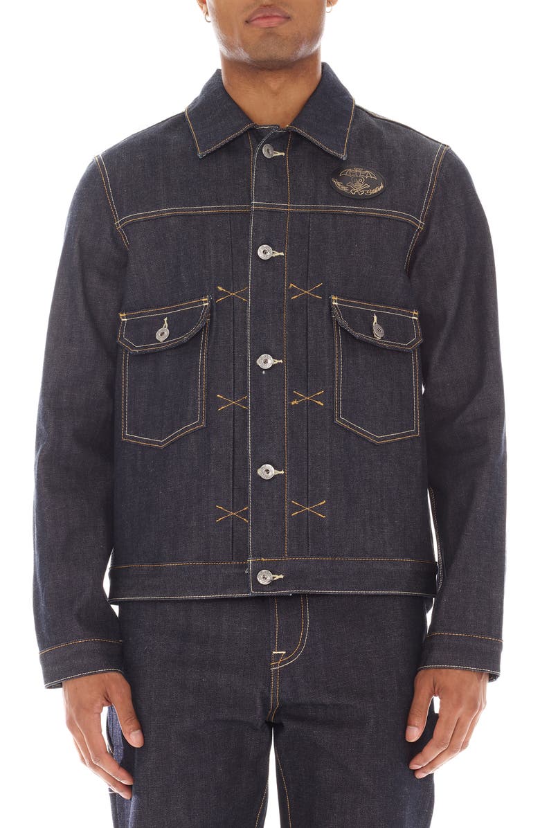 Cult of Individuality Embroidered Denim Trucker Jacket, Main, color, Raw