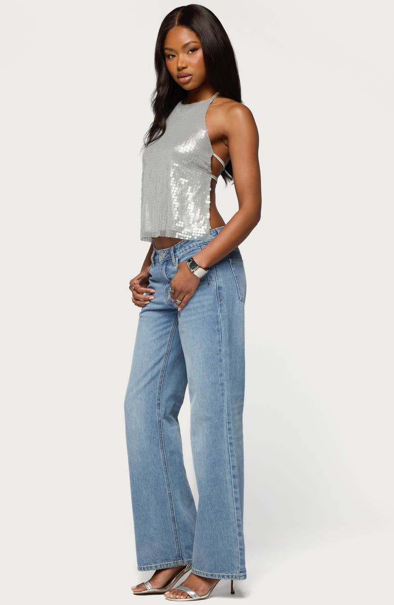 EDIKTED Itara Sequin Open Back Halter Top, Alternate, color,