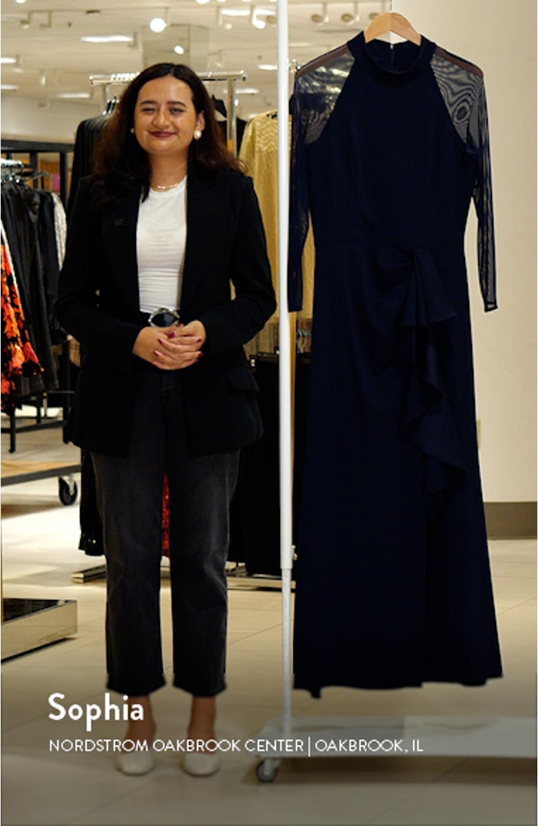 Illusion Mesh Long Sleeve Scuba Crepe Mermaid Gown, sales video thumbnail