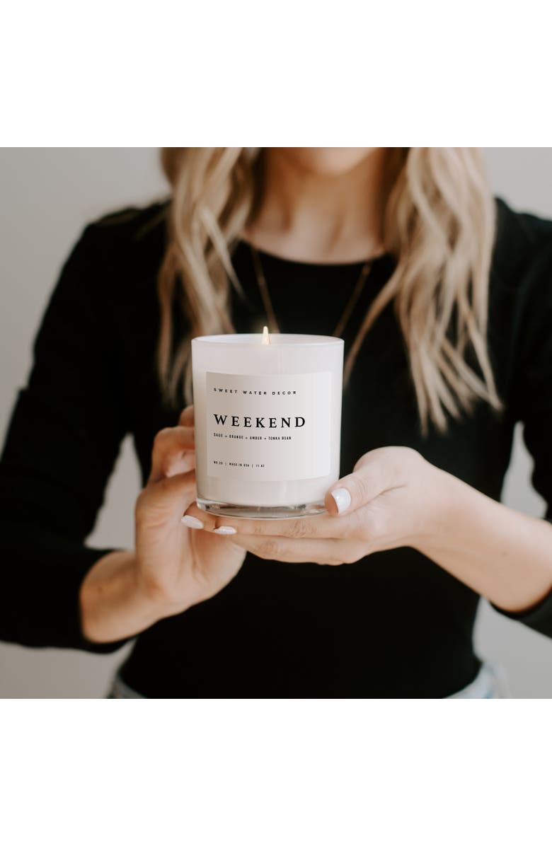 SWEET WATER DECOR 11oz White Jar Candle - Woods & Earthy Scents, Alternate, color, Weekend