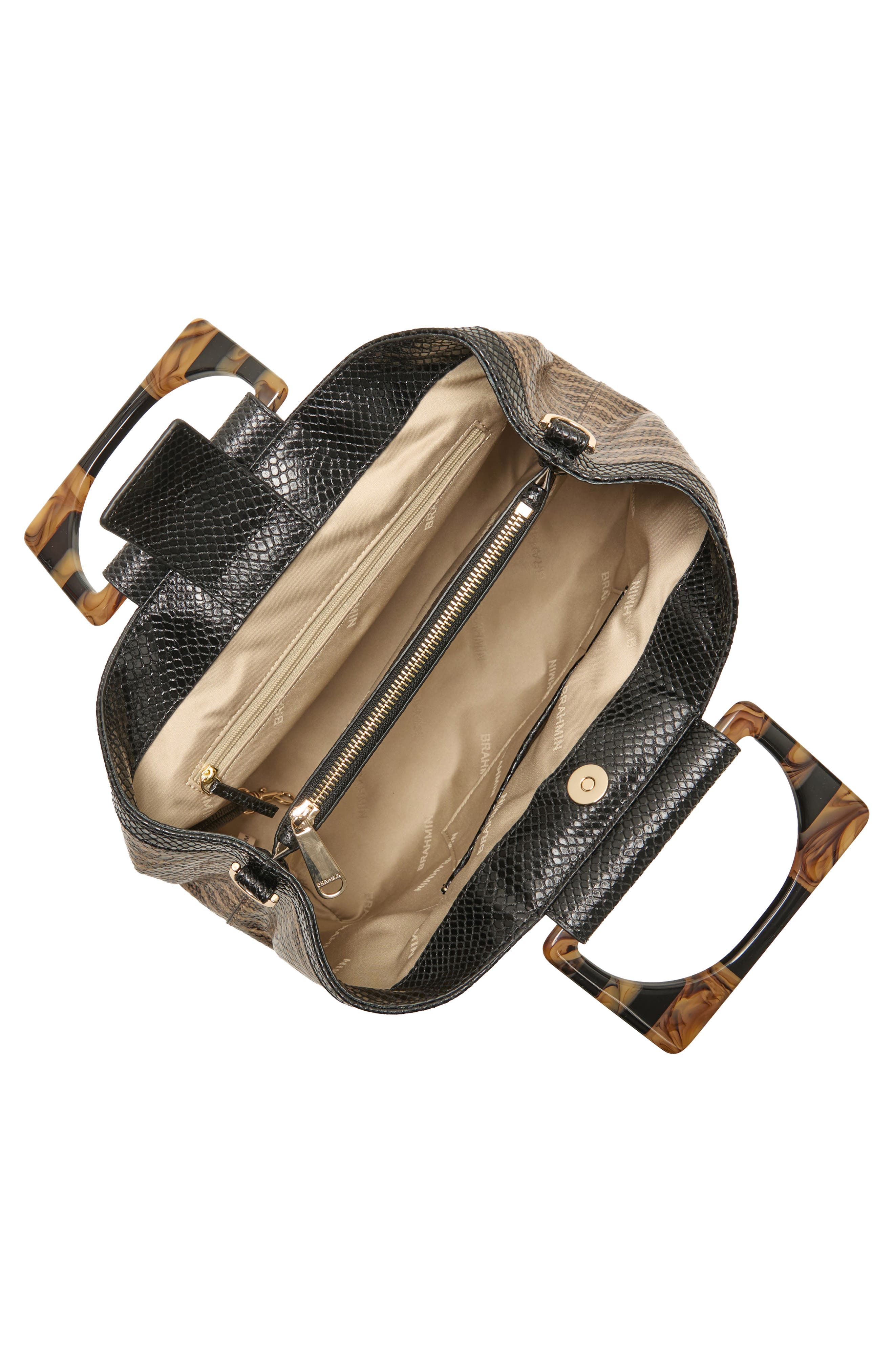Small Denise Croc Embossed Leather Satchel, Alternate, color, BROWN MULTI