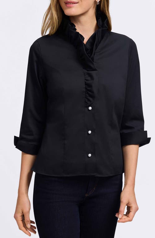Foxcroft Edith Ruffle Button-up Shirt In Black
