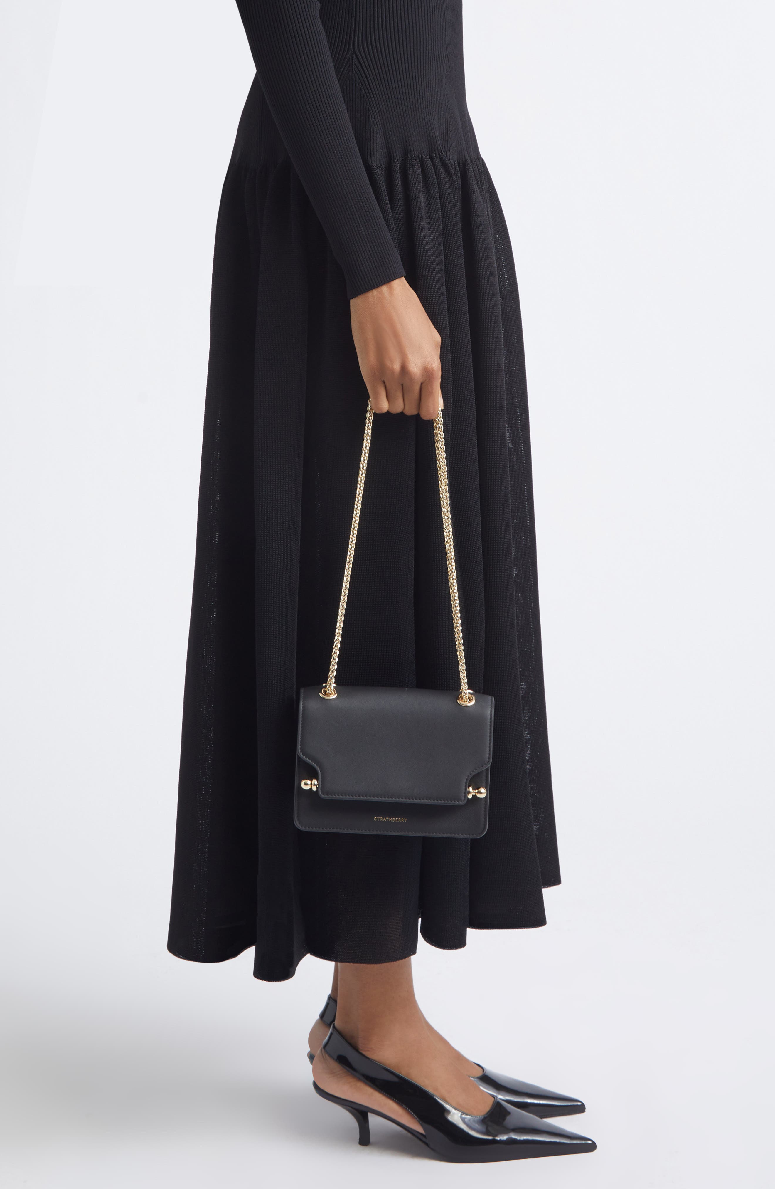 Strathberry Mini East/West Leather Shoulder Bag, Alternate, color, Black