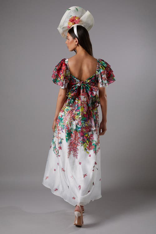 Coast Lisa Tan Tie Back Ruffle Peplum Dress In Gold