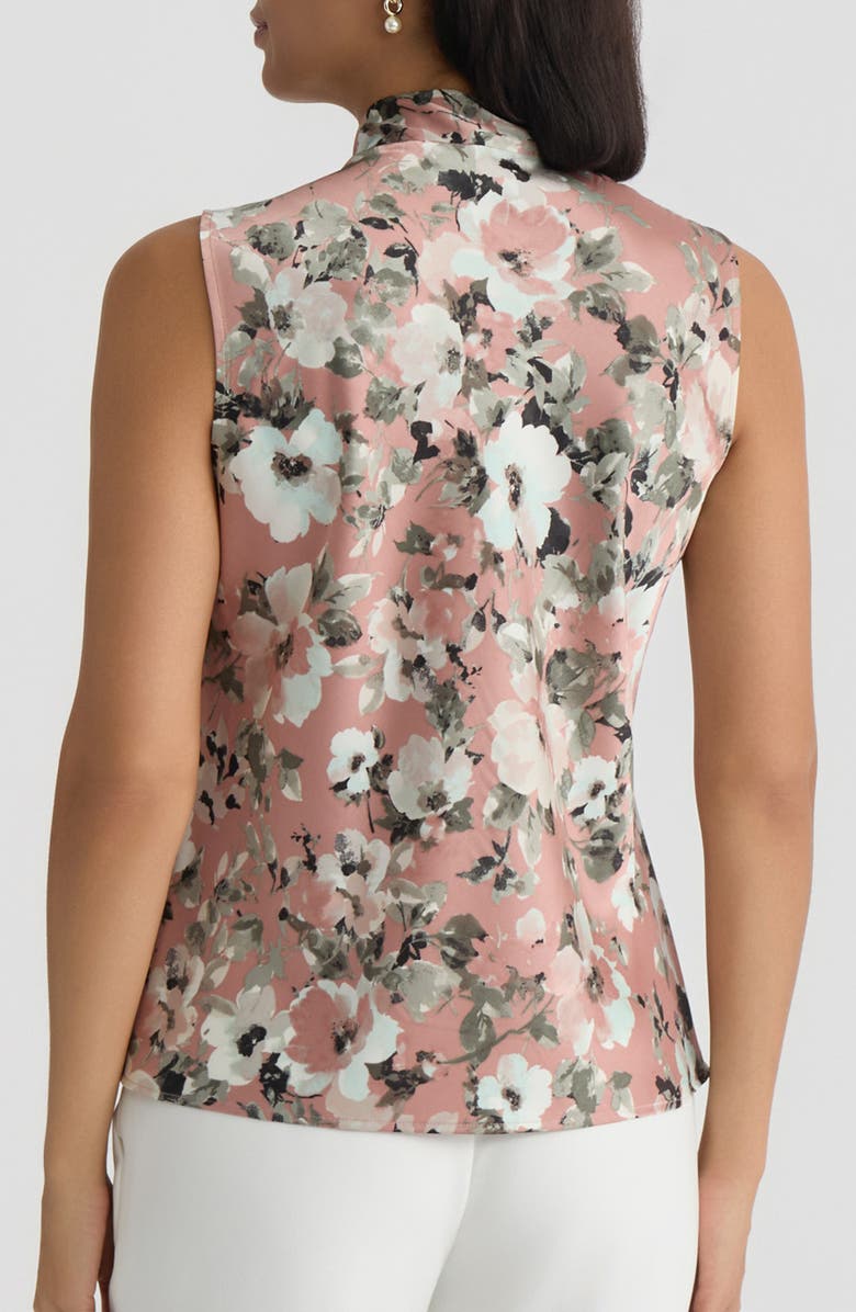 KASPER Floral Print Tie Neck Sleeveless Top, Alternate, color,