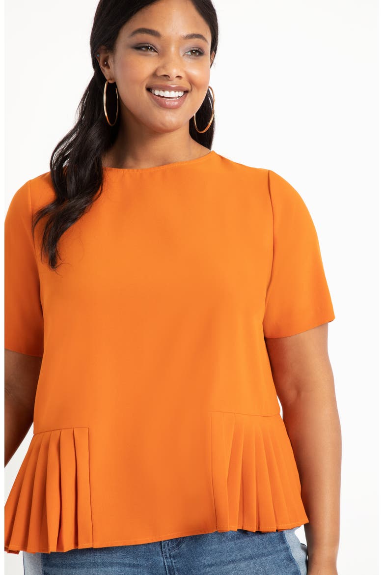 Pleated Hem Crepe Peplum Top, Alternate, color, AUTANTIUM