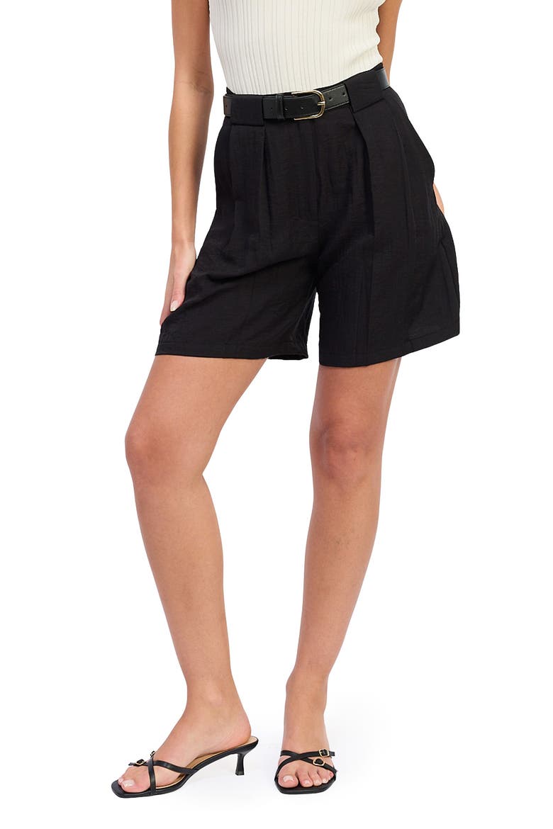 Cara Pleated Shorts, Main, color, BLACK