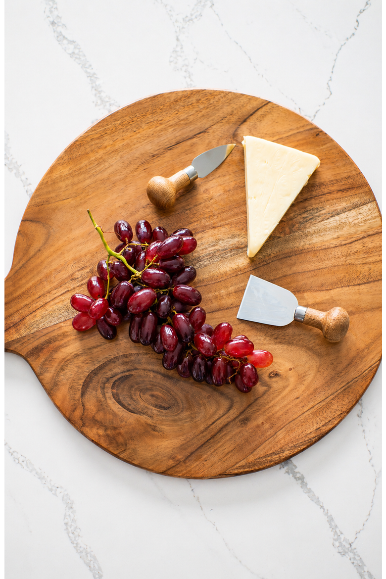 Wood + White Collection Acacia Wood Round Charcuterie Board, Large, Alternate, color, white, brown