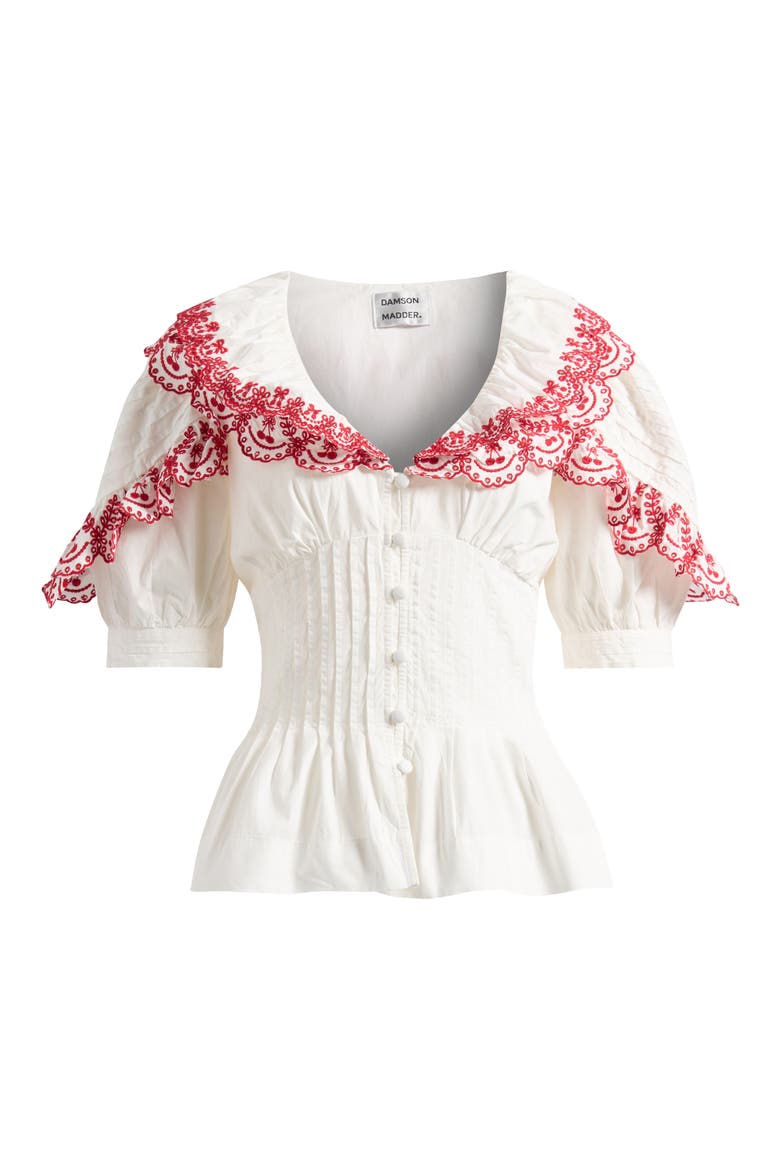 トップス Lumignon Cherry scarf peplum top andmary Damson Madder Caroline Cherry Embroidered Organic Cotton Peplum