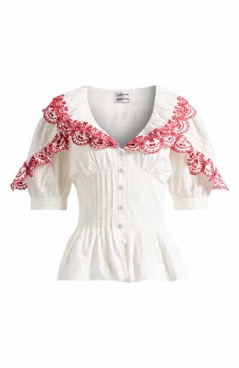 Damson Madder Caroline Cherry Embroidered Organic Cotton Peplum Top