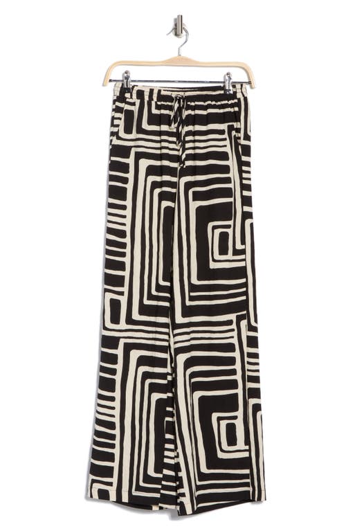 Melloday Abstract Print Wide Leg Pants In Black Ivory