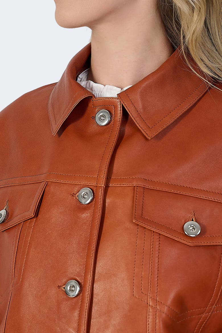 Bobbie Leather Shirt Jacket, Alternate, color, Whiskey