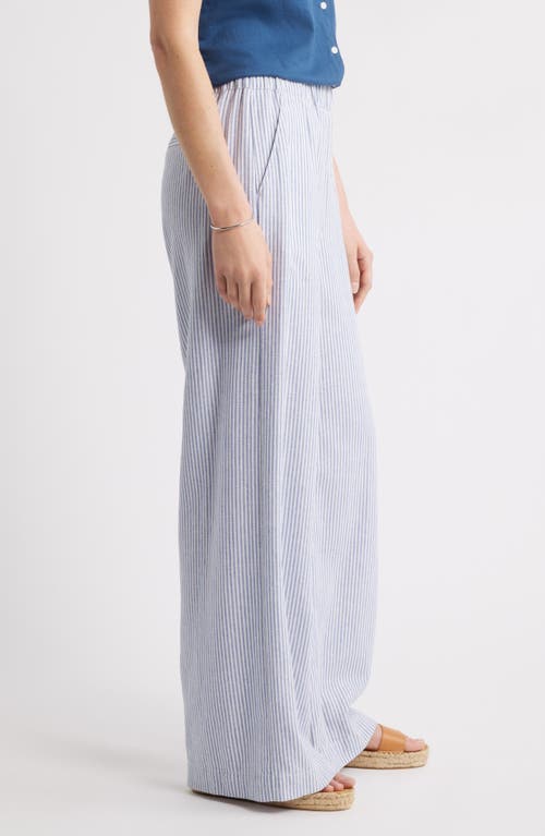Caslon ® Stripe Wide Leg Linen Blend Pants In White
