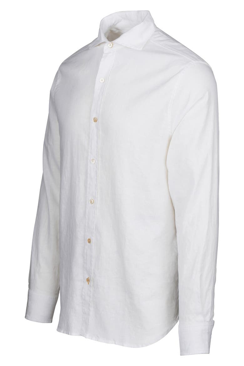 Santorini Stretch Linen & Cotton Button-Up Shirt, Alternate, color, WHITE