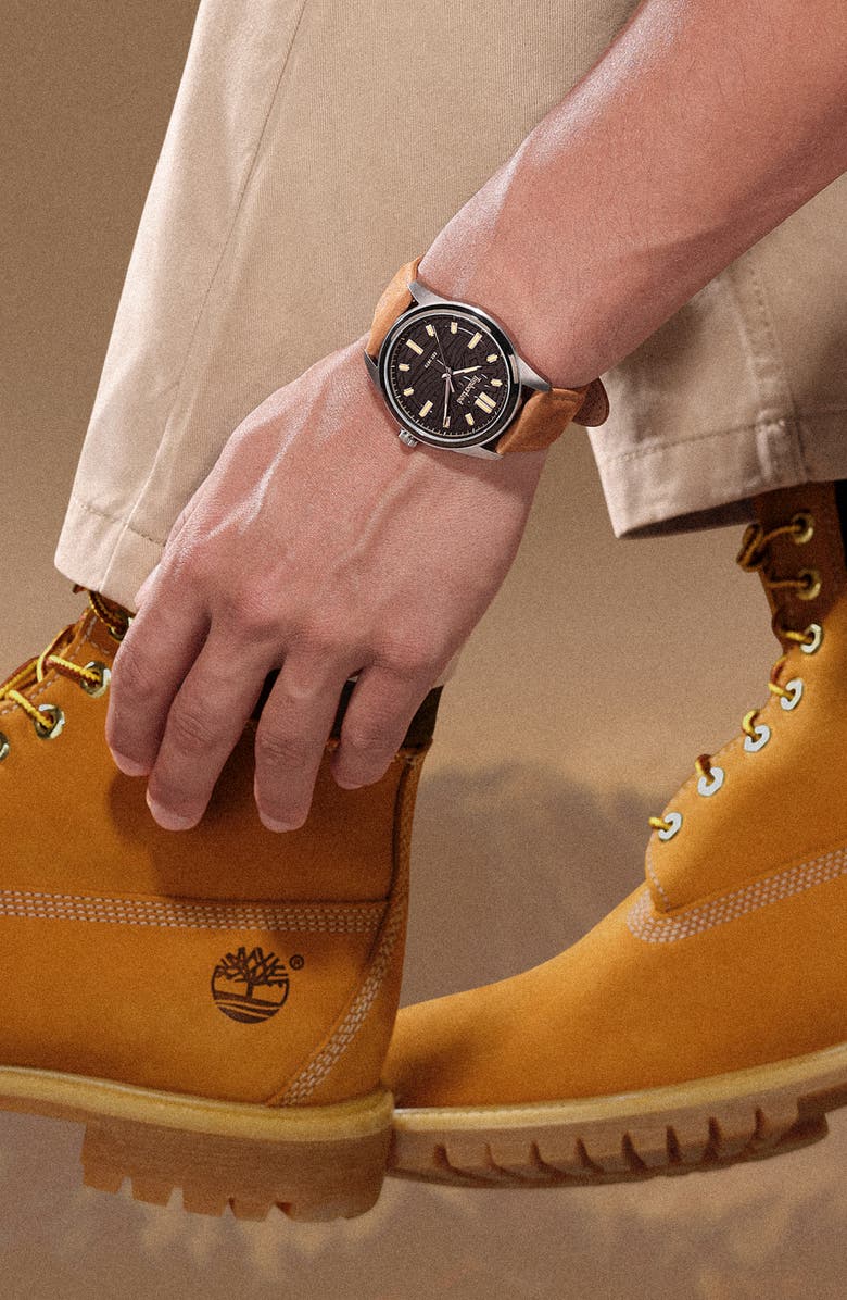 Timberland Northbridge Leather Strap Watch, 45mm, Alternate, color, Tan