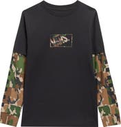 Vans Kids' Camo Print Long Sleeve Cotton Twofer T-Shirt