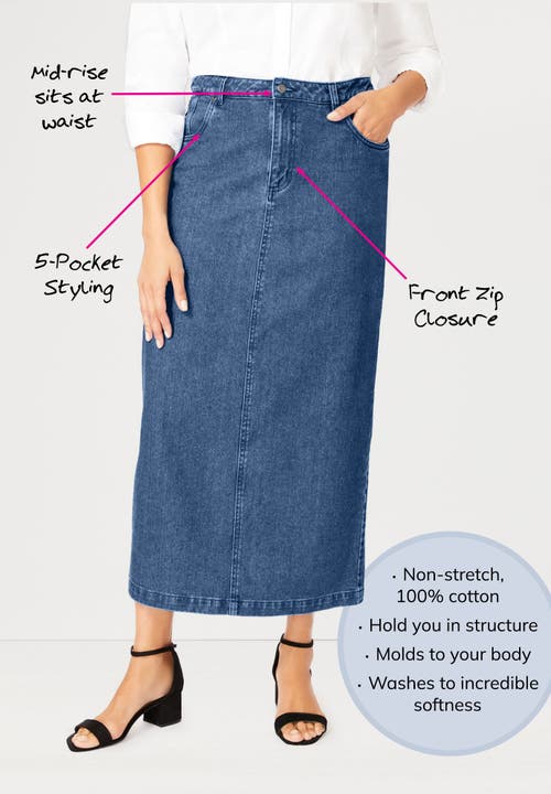 Jessica London True Fit Stretch Denim Midi Skirt In Blue
