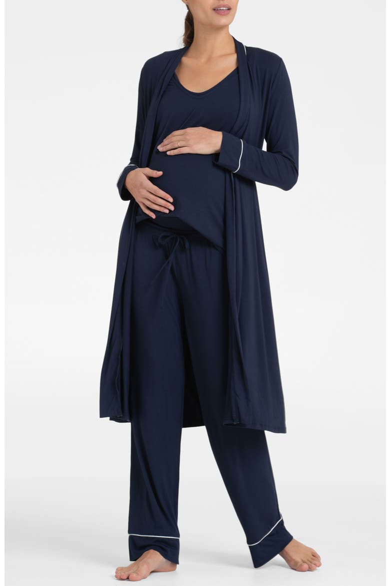 Maternity/Nursing Pajamas & Robe Set, Alternate, color, NAVY