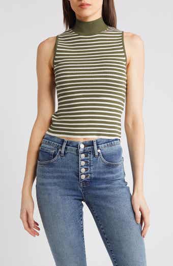 Stripe Mock Neck Wide Rib Sweater Tank