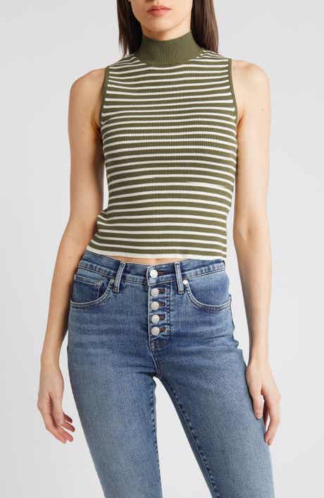 Stripe Mock Neck Wide Rib Sweater Tank