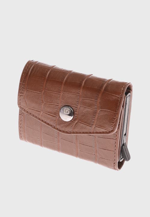 Furniq Uk Genuine Leather Crocodile Pattern Snap Closure Wallet And Card Holder In Brown
