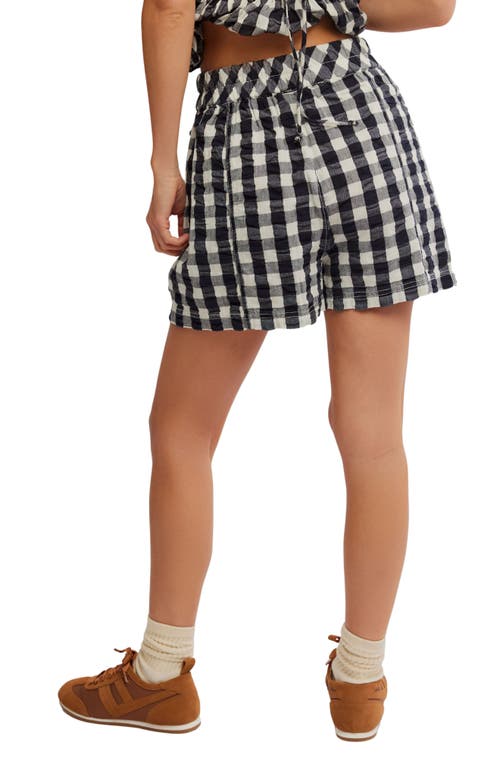 Shop Free People Get Free Get Free Seersucker Cotton Pull-on Shorts In Black Combo