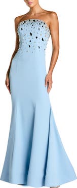 Mac Duggal Strapless Embellished Crepe Mermaid Gown