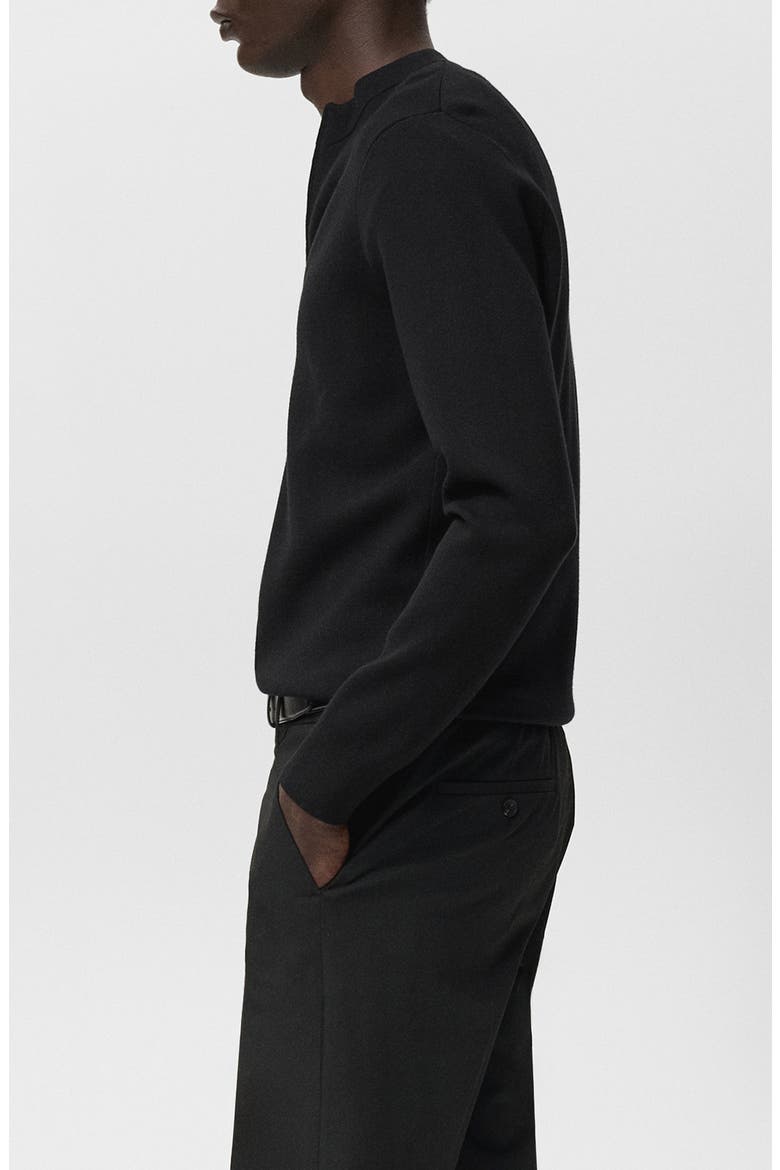 Crewneck Zip Cardigan, Alternate, color, BLACK