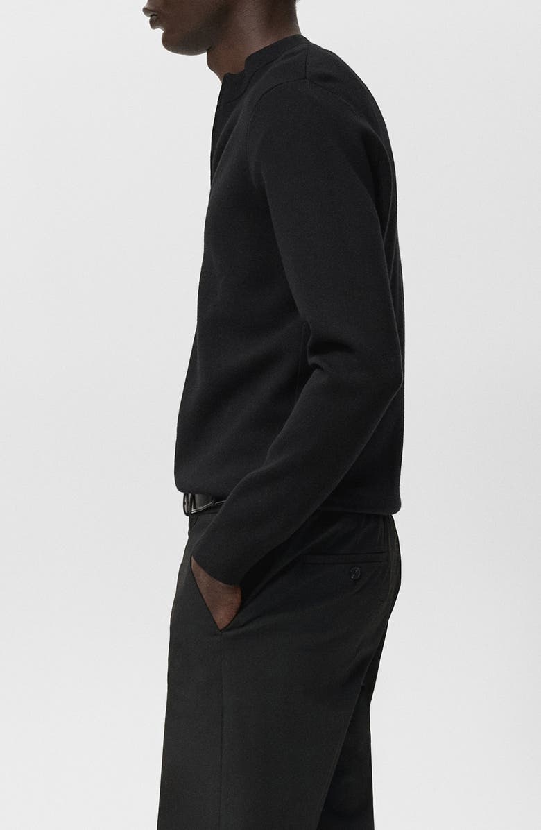 MANGO Crewneck Zip Cardigan, Alternate, color, Black
