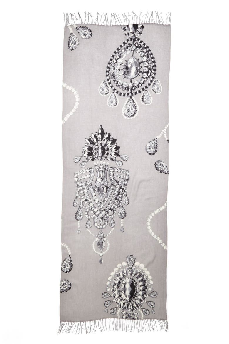 'Romantic Jewels' Wool & Cashmere Scarf, Alternate, color, GREY