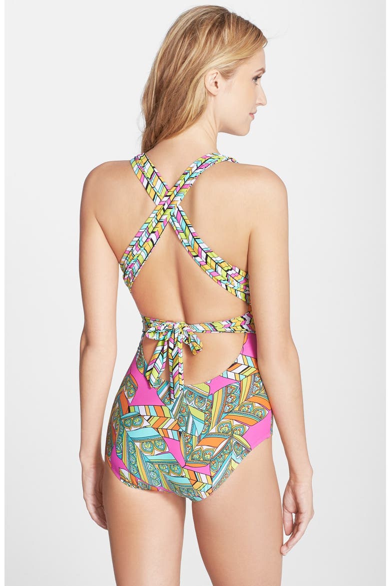 'Tuvalu' Print One-Piece Swimsuit, Alternate, color, FLAMINGO
