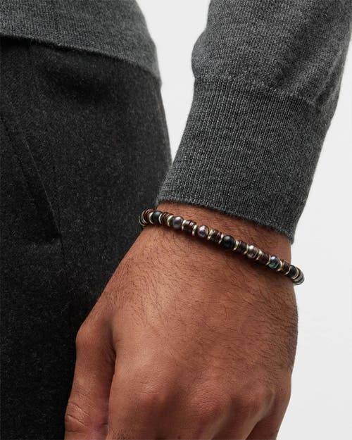 Jan Leslie Freshwater Pearl And Black Agate Beaded Bracelet With Silver Spacers In Multi