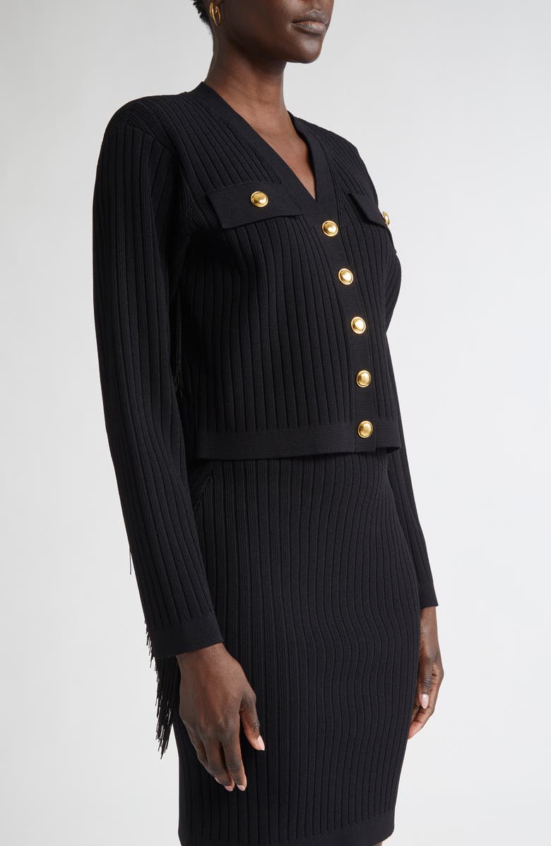 ST. JOHN Fringe Flatback Rib Jacket, Alternate, color, Black