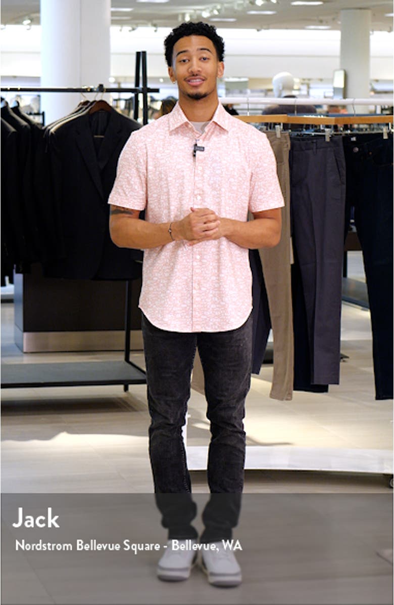 Miles OoohCotton<sup>®</sup> Fish Print Short Sleeve Button-Up Shirt, sales video thumbnail