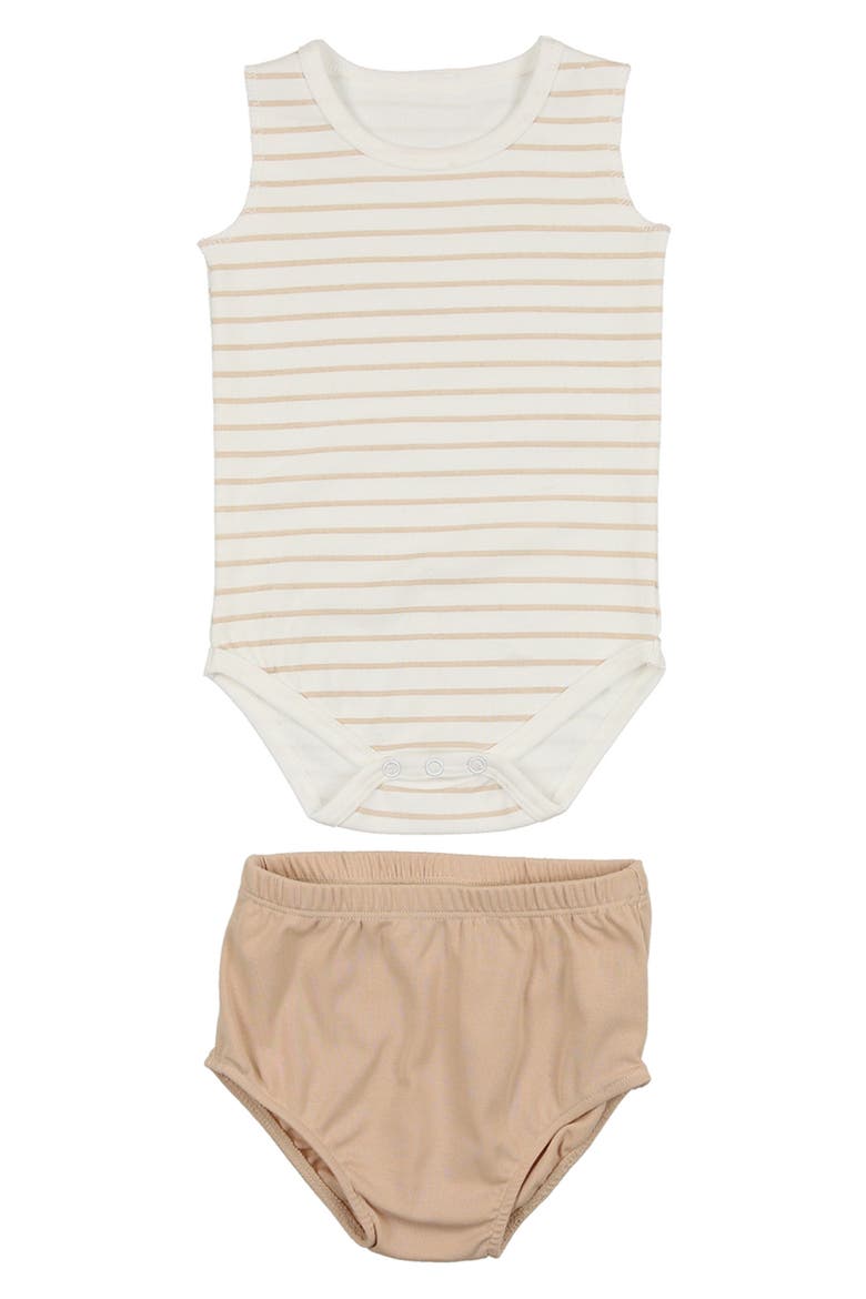 Stripe Bodysuit & Bloomers Set, Main, color, SAND