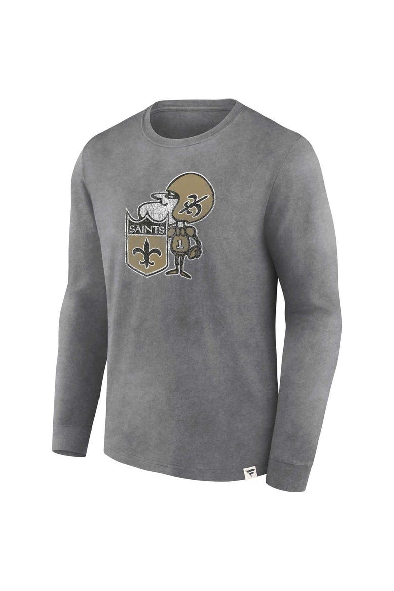 Men's Fanatics Branded  Heather Charcoal New Orleans Saints Washed Primary Long Sleeve T-Shirt, Alternate, color, Heather Charcoal