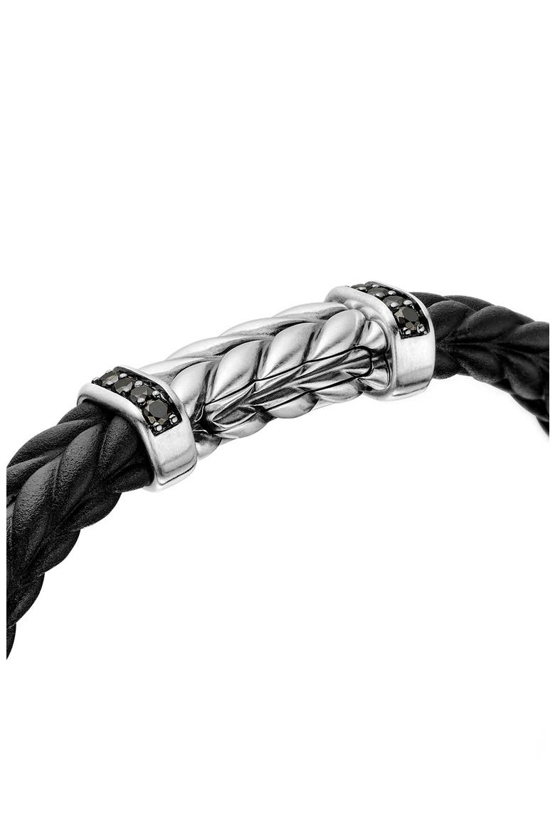 9mm Chevron Rubber Bracelet with Pavé Black Diamonds, Alternate, color, STERLING SILVER