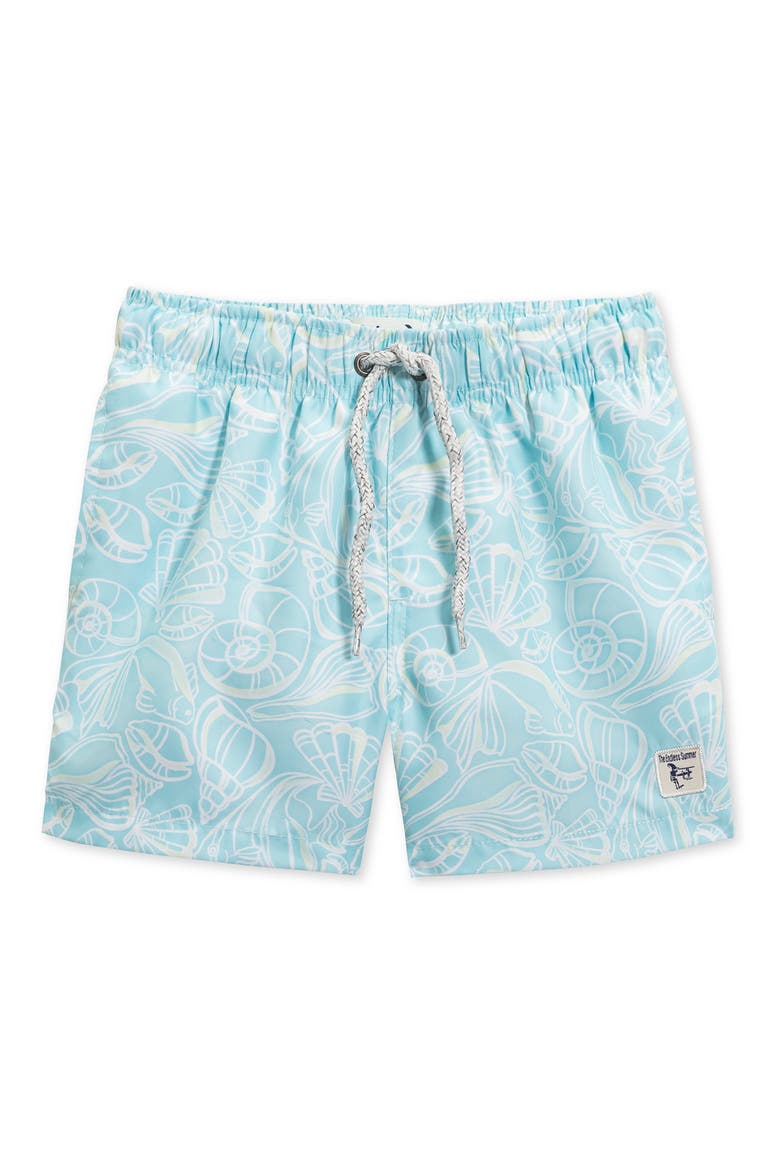 Kids' Shell Print Volley Swim Trunks, Main, color, AQUA
